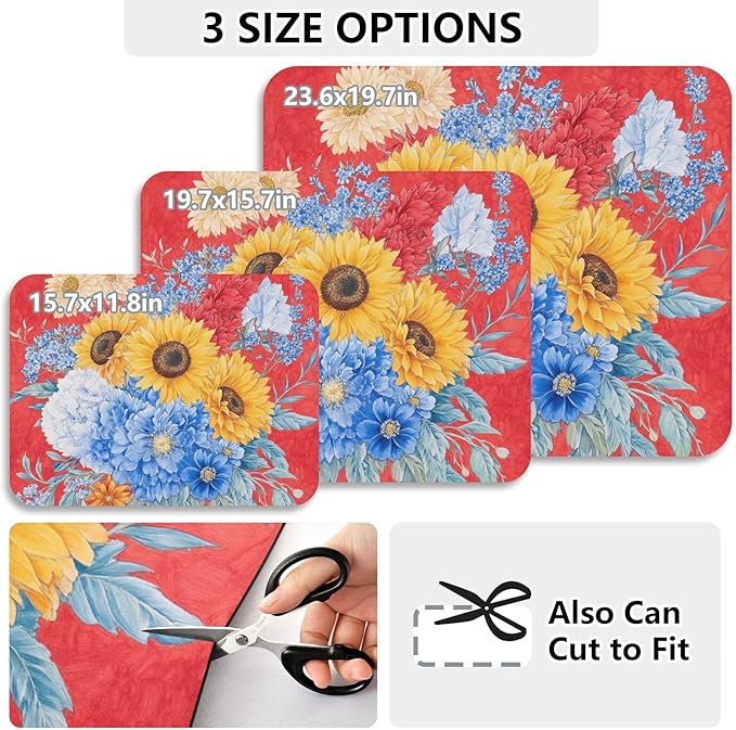 Spring Flowers Sunflower Cornflower Red Drying Dish Mat Absorbent Diatomaceous Earth Mat Dish Mat Drying Non-slip Kitchen Drainer Mat Kitchen Counter