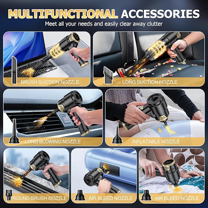 JONYJ Handheld Car Vacuum Cleaner Cordless 16000PA Hand Held Vacuum Portable 2 in 1 Air Duster and Mini Vacuum Cleaner Rechargeable with LED Multi-Nozzles &amp Washable Filters for Home Office Car