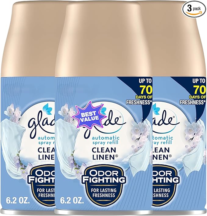 Automatic Spray Refill Air Freshener Clean Linen Fragrance 6.2 oz – Home Bathroom &amp Living Spaces (3 Regular Size)