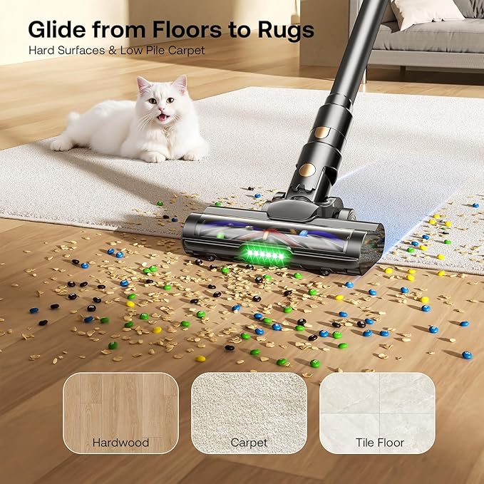 Trucozie Cordless Vacuum Cleaner Self-Standing Lightweight Stick Vacuum with 50 mins Runtime Powerful Suction Anti-Tangle Wireless Vacuum for Home Hardwood Floor Carpet Pet Hair Black