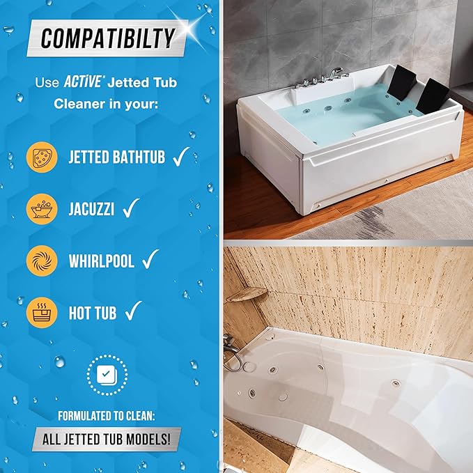 ACTIVE Jetted Bath Tub Cleaning Solution and Hot Tub Filter Cleaner - Includes 32oz of Whirlpool Tub Cleaner and Spa Filter Cleaning Liquid