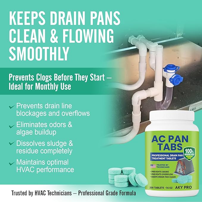 AC PAN TABS – 200 AC Drain Line Cleaner Tablets for HVAC &amp Air Conditioner Condensate Pan Preventive Maintenance Water-Soluble No-Residue &amp Prevents Overflow