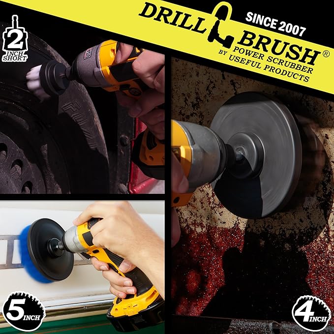 Heavy Duty Drill Brush Attachments for Cleaning Upholstery Carpet Automotive Interior Leather Metal Bathroom Tile Grout Concrete Gravestone Headstone - Soft Drill Brush for Car Detailing