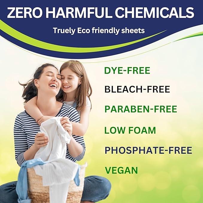 Laundry Detergent Sheets - Eco Friendly Hypoallergenic Laundry Sheets Detergent for Sensitive Skin Recycled Packaging Stain Fighting Natural Plant-Based Smell (up to 96 Loads)