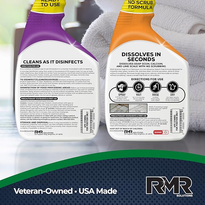 RMR Polish &amp Protect Bundle – Xtreme Soap Scum Remover + RMR-141 EPA Registered Mold &amp Mildew Spray 2-Step Clean &amp Disinfect System for Buildup Hard Water Tile Surfaces Glass 2–32 Oz