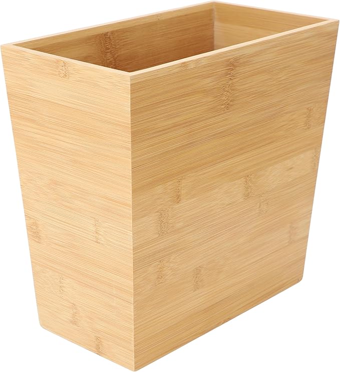 Elama 10.5 x 5.75 Inch Rectangle Bamboo Waste Basket Bathroom Trash Personal Trash Bin Small Waste Bin