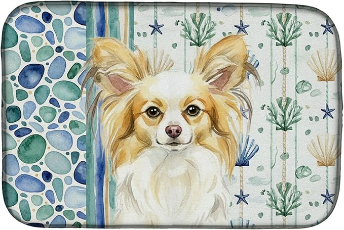 Caroline's Treasures Lemon and White Papillon Coastal Sea Glass Dish Drying Mat Absorbent Dish Drying Mat Pad for Kitchen Counter Dish Drainer Mat for Countertop 14 x 21 Multicolor