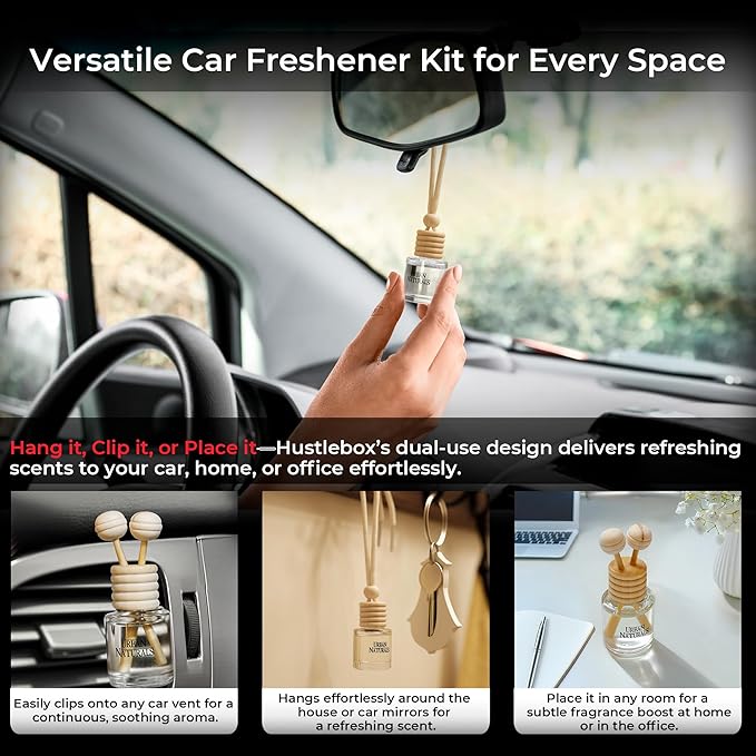 Mahogany Coconut Hanging Car Air Freshener and Essential Oil Diffusers with Vent Clips - 25-Pack Automobile Aromatherapy Diffuser Bottles - Kit Ideal for Resale Gifts &amp Party Favors