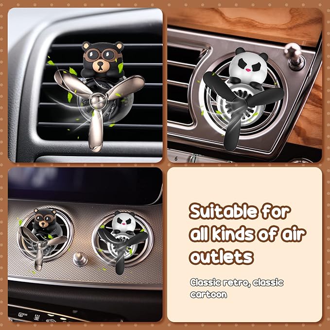2 Pcs Car Air Freshener Cute Car Diffuser Cartoon Outlet Fan Air Diffuser for Car Vent Perfume Automotive Decoration(Panda Bear)