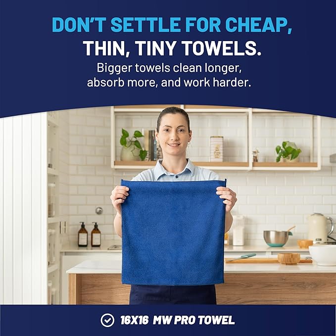 MW Pro Multi-Surface Microfiber Towel – 12 Pack | Premium Cleaning Cloth | Clean Buff Dust Polish Absorb | Large 16x16 (Dark Blue)