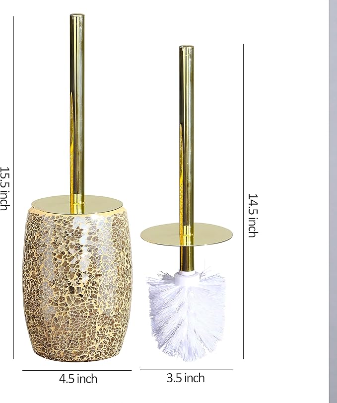 Whole HOUSEWARES | Modern Toilet Brush Set | Toilet Bowl Brush and Holder | Bathroom Accessory Set | Toilet Brushes for Bathroom | Freestanding Mosaic Toilet Bowl Cleaner (Gold)