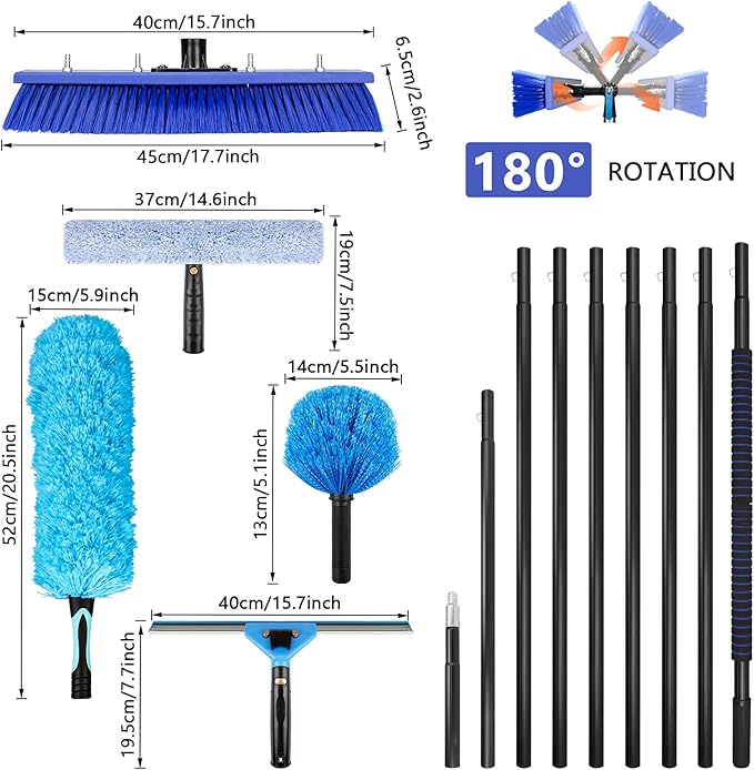 26FT Window Cleaning Brush Kit 4-26ft Adjustable Water Fed Pole Kit Solar Panel Cleaning Brush and Pole Window Roof Solar Panel Washing Cleaner Equipment Kit