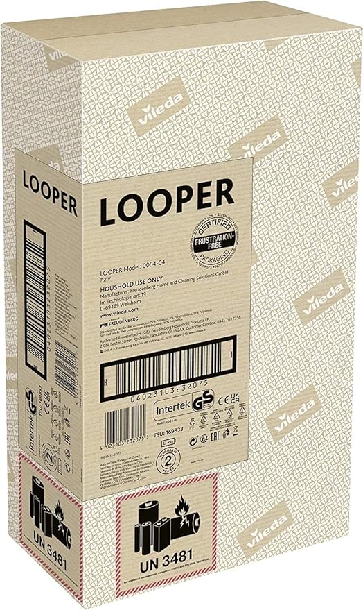 Vileda Looper Electric Spray Mop for Effortless Cleaning in Corners and Under Furniture Spray Function to Regulate Water Amount 35 Minutes of Battery Life Black
