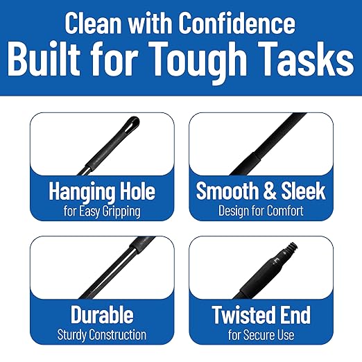 SPARTA 41225EC03 Fiberglass Broom Handle Mop Handle Replacement Handle With Acme Threaded Tip For Commercial Cleaning 48 Inches Black (Pack of 12)