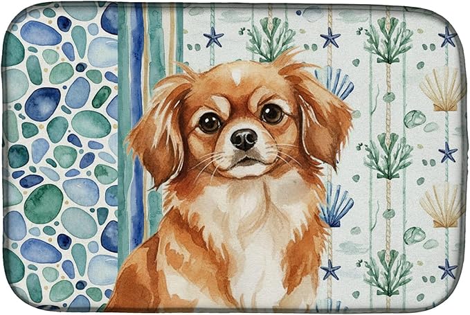 Caroline's Treasures Red Tibetan Spaniel Coastal Sea Glass Dish Drying Mat Absorbent Dish Drying Mat Pad for Kitchen Counter Dish Drainer Mat for Countertop 14 x 21 Multicolor