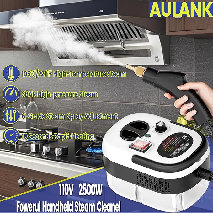 2500W Handheld Steam CleanerPortable Car Steamer For Auto DetailingHigh-Temperature and Pressure Steam Cleaner For Home Steam Cleaning Machine for FurnitureKitchenGroutFloorTile (03-White)