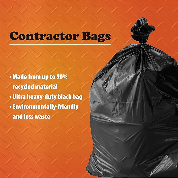 Contractor Garbage Bags 42 Gallon - Pack Of 20 Black 3 mil Strength Heavy Duty Trash Bags Garbage Bags 32”X46” Heavy Duty Plastic Construction Contractor Bags - Trash Can Liners