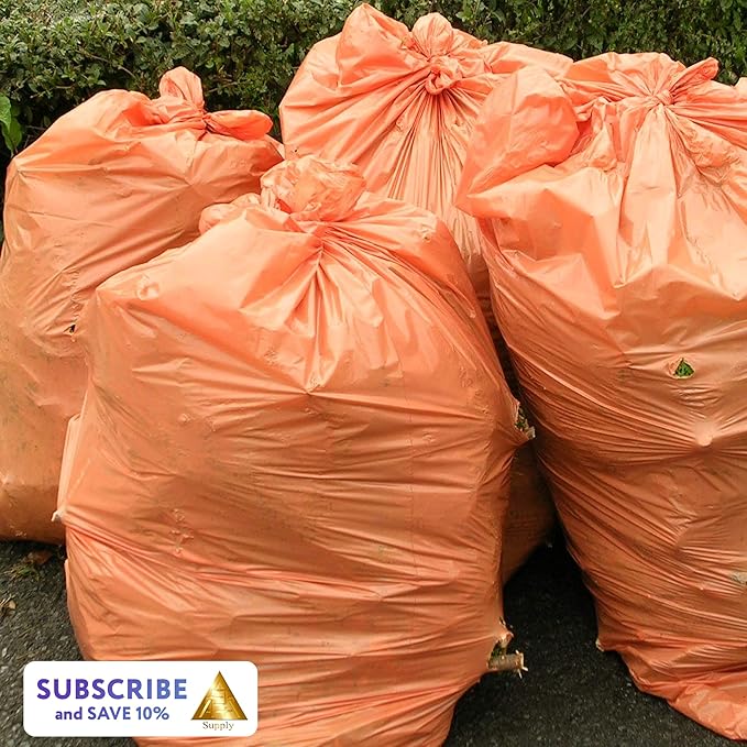 APQ Outdoor Trash Bags Large 43 x 47 Pack of 100 Orange Trash Can Liners Thin 2 Mil Polyethylene Big Garbage Bags Unscented Leakproof Waste Basket Bags 56 Gallons Kitchen Waste Basket Liner