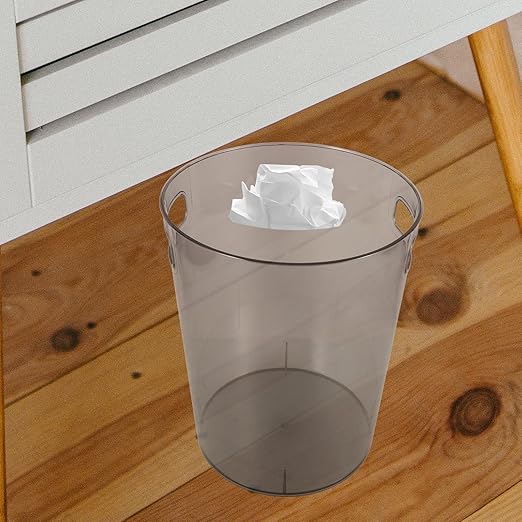 Toyvian Small Gray Trash Can with Handle Plastic Bedroom Garbage Bin Compact Desktop Wastebasket for Living Room and Office Use