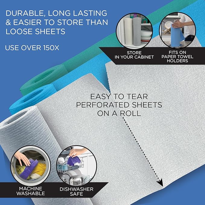 Swedish Dishcloths for Kitchen XL 30 Sheet Roll Biodegradable &amp Compostable Reusable Paper Towel Cleaning Cloths 11 x 10 No Odor Washing Dishes Ultra Absorbent Cellulose Sponge Towel By