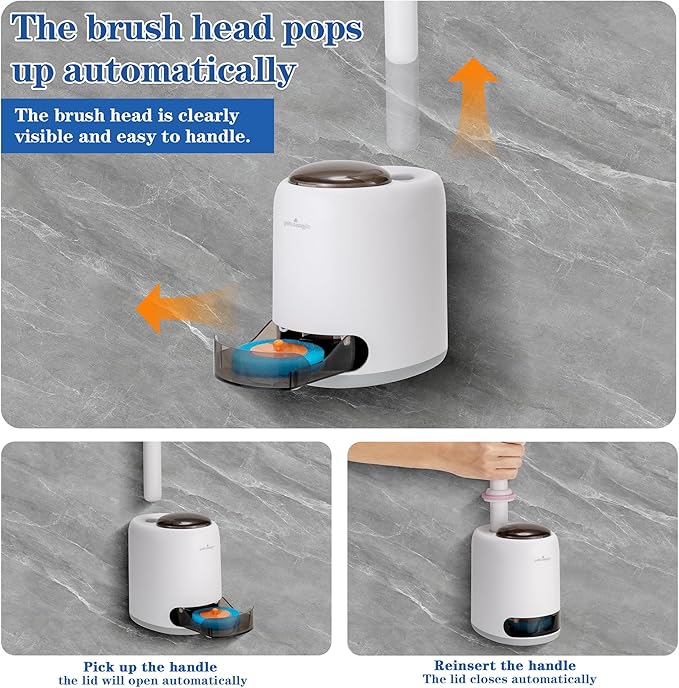PeiTuShangJin Disposable Toilet Brush Auto-Ejecting Includes 24 Enhanced Refills (16 Ocean 8 Natural) Plus 3 Air-Purifying Scent Rings (Ocean Rose Lemon) 360° Dead-Angle-Free Cleaning (1-24)