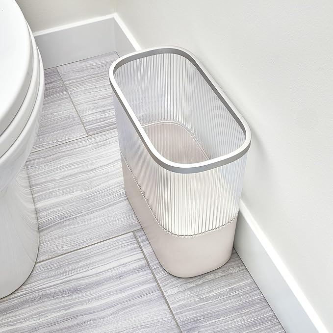 iDesign Fluted Plastic Bathroom Trash Can with Storage for Toiler Paper - Clear/Satin/Gray