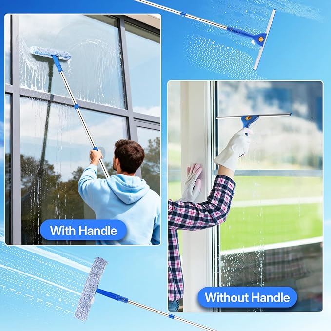 Professional Window Cleaning Kit with Bucket 3 Gallon 76 Long Handle Window Squeegee and Microfiber Scrubber High Windows Washing Equipment Window Cleaner Tool for Commercial Home Outdoor Car