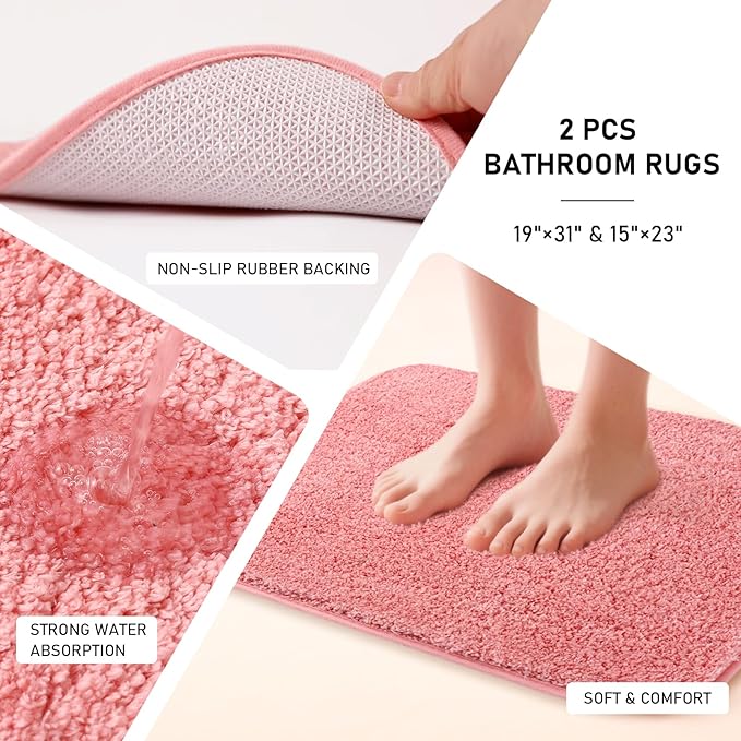 Bathroom Sets with Shower Curtain and Rugs Bathroom Accessories Set Pink Bathroom SetShower Curtain Set with Stainless Steel Trash Can