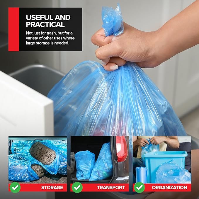 Heavy-Duty Blue Recycling Bags 120-Pack Blue Garbage Bags For Recycling | 33-Gallon Capacity| Commercial Industrial or Home Use