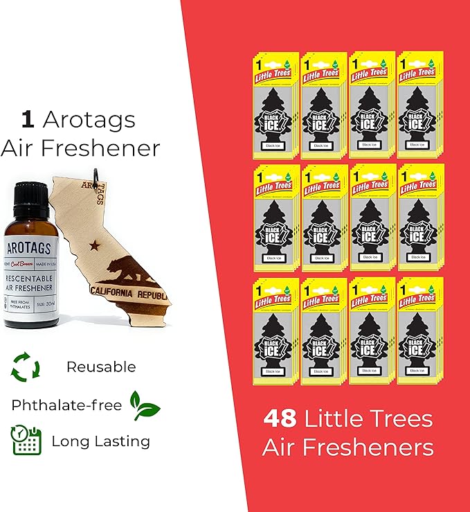 Arotags California Wooden Car Air Freshener - Long Lasting Backwoods Birch Scent Diffuses for 365+ Days - Includes Hanging Mirror Diffuser and Fragrance Oil - 100% American Made