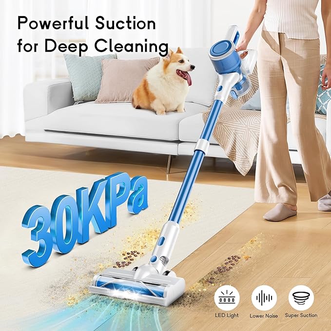 Cordless Vacuum Cleaner for Home 8-in-1 Lightweight Stick Vacuum with 45Mins Runtime Powerful Suction Anti-Tangle Rechargeable Cordless Vacuum for Hardwood Floor Carpet Pet Hair W-N505