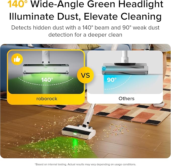 roborock H60 Cordless Stick Vacuum Cleaner 115AW Suction Power 60-Min Runtime 90° Bendable Tube Dust-Revealing LED Anti-Tangle Cordless Vacuum Cleaners for Home Carpets Hard Floors &amp Pet Ha