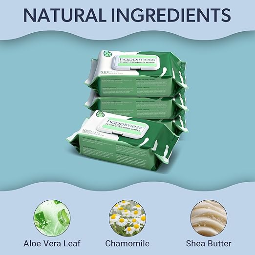 happimess WPE1000A-4SET Plant Cleaning Wipes Gently Cleans &amp Shines Houseplant Leaves Dust Remover with Aloe Vera Shea Butter &amp Chamomile 400 Count (Pack of 4)