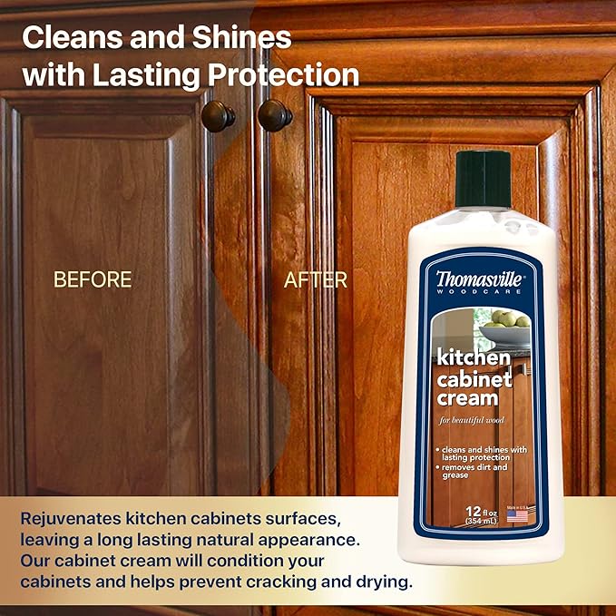 THOMASVILLE KITCHEN CABINET CREAM - Multisurface Wood Cleaner and Polish Furniture Quick Shine Restorer Protector Kitchen Cabinets Surface Cleaner House Cleaning Supplies Home Improvement 12 Oz