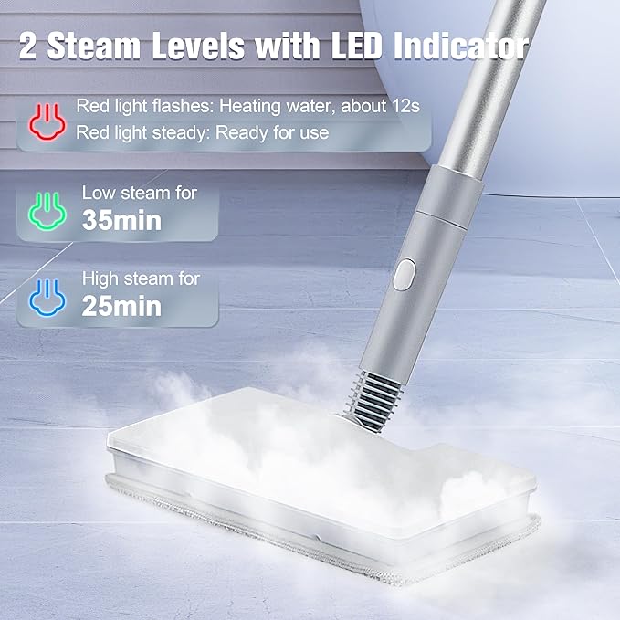 ALILYY Steam Mop Cleaner Handheld Steamer Scrubbing Steam Mop for Hard FloorTilesCarpetWindowsFurnitureWhite