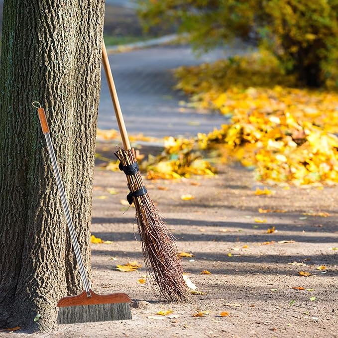 Yardwe Horse Tail Broom House Brooms for Sweeping Indoor Floor Broom Outdoor Broom Cleaning Broom Set Long Handle Cleaning Broom Garbage Wiper Household Office Horsetail Hair