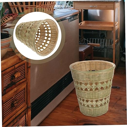 IMIKEYA Retro Woven Wastebasket Compact Rubbish Container Multi Purpose Trash Can for Bedroom and Home Decor Sturdy Storage Basket with Stylish Boho Design