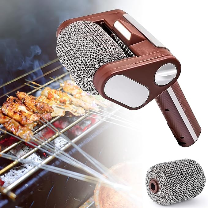 Electric Grill Cleaner Bristles Free304 Stainless Steel Power Roller Blasts Away Burnt-On Food 350 RPM High Speed Cleaningfor Outdoor BBQ