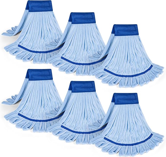 Large Microfiber Tube Mop HeadsTube Wet Mop Refill (6 inch)Blue Heavy Duty Industrial Wet Mop Head Refill Highly AbsorbentCommercial Mop Head ReplacementMachine WashableHardwood Floors(6)