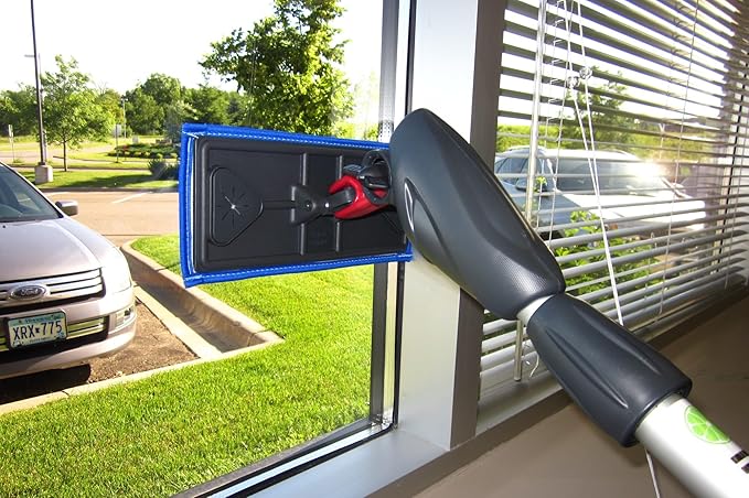 Cleano 10' Telescopic Indoor Window and Surface Cleaning System - Cleaning Reach of Over 15 feet | Micro Spray Delivers Water and Solution | Refillable Solution Globe | Includes 3 Cleaning Pads