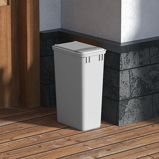 Dowell 50Qt Waste Trash Container 13Gal Plastic Stackable for Kitchen/Bathroom/Office Fits Under Sink/Desk (Grey 4000 50 04-2 Pack)