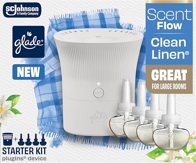 Glade Scent Flow PlugIns Air Freshener Clean Linen 1 Device + 4 Refills 2.61 fl oz