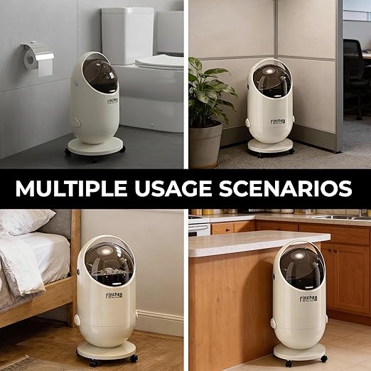 FINCHESCLUB Trash Can with Rolling Lid Small Waste Basket with Removable Wheels Modern Garbage Can for Home Office Bathroom Kitchen Decor - 15L / White