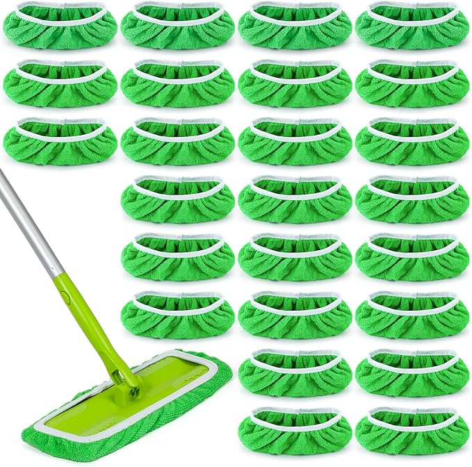 32 Pcs Reusable Mop Pads Microfiber Washable Wet Pads Compatible with Swiffer Refill Dry Sweeping Cloths for Surface Hardwood Floor Household Cleaning Mop is Not Included(Green)