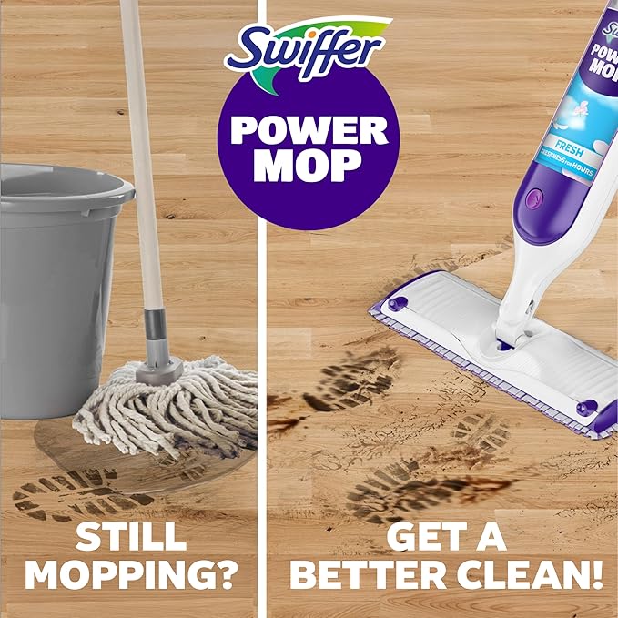 Swiffer PowerMop Multi-Surface Mop Kit for Floor Cleaning Fresh Scent Mopping Kit Includes PowerMop 2 Mopping Pad Refills 1 Floor Cleaning Solution with Fresh Scent and 2 Batteries