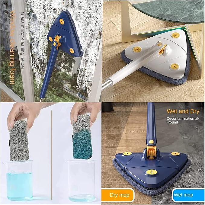360° Rotating Adjustable Cleaning Mop Triangle Cleaning Mop with Automatic Water Squeezing Telescopic Rotating Walls Ceilings Windows 12027(W)