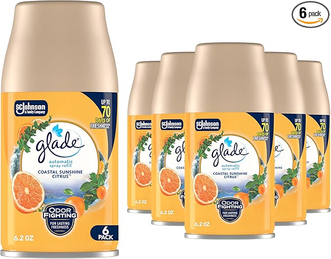 Glade Automatic Spray Refills Air Freshener Coastal Sunshine Citrus 6.2 oz 6 Count