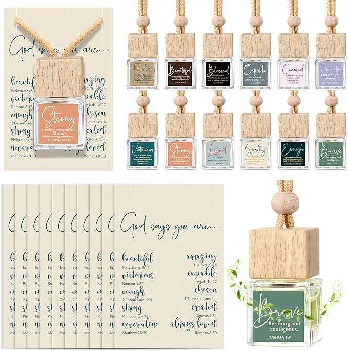 Maxdot 36 Set Christian Religious Gift Church Empty Hanging Car Air Freshener Diffuser Bottles 8ml for Essential Oils Employee Appreciation Sunday School Pastor Boss Nurse