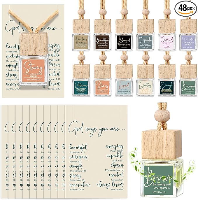 Maxdot 24 Set Christian Gift Bulk Church Empty Hanging Car Air Freshener Diffuser Bottles 8ml for Essential Oils Religious Biblical Gifts for Women Men Employee Social Worker Nurse Gifts