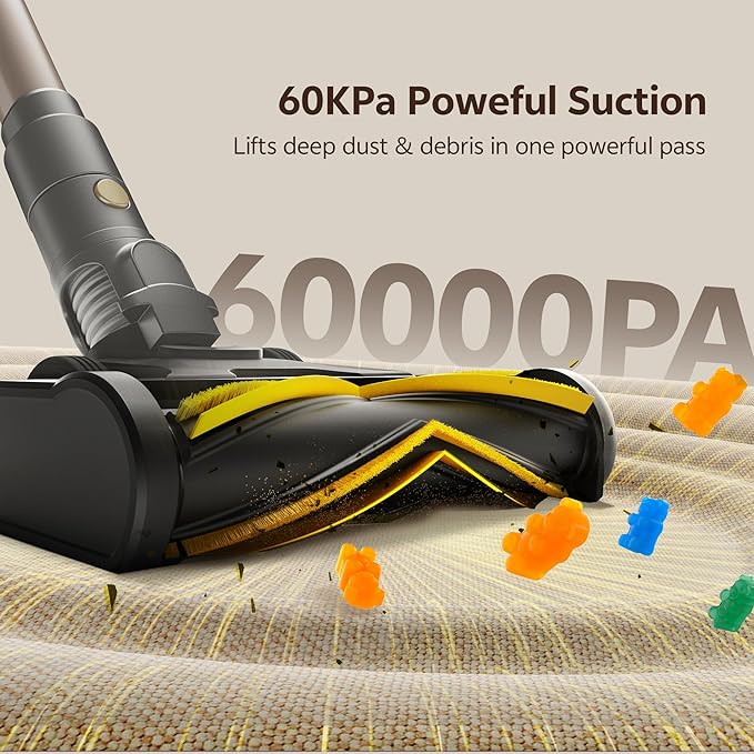 Ultenic Cordless Vacuum Cleaner 600W 60KPA 65Mins Vacuum Cleaners for Home Stick Vacuum Cordless with Touch Screen Self-Standing 180° Lay-Flat Anti-Tangle Brush for All Floors/Pet Hair/Carpets